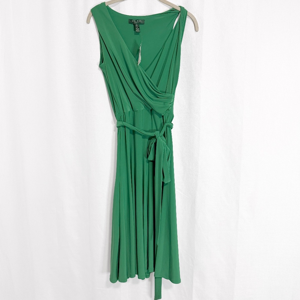 LAUREN Ralph Lauren Kelly Green Faux Wrap Belted Dress Size 2 NWT